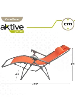 Cadeira Espreguiçadeira De Jardim Dobrável Gravidade Zero Laranja C/almofada Aktive