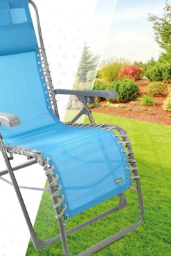 Cadeira Espreguiçadeira De Jardim Dobrável Gravidade Zero Azul C/almofada Aktive