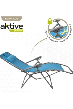 Cadeira Espreguiçadeira De Jardim Dobrável Gravidade Zero Azul C/almofada Aktive