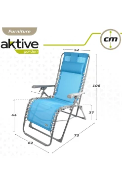 Cadeira Espreguiçadeira De Jardim Dobrável Gravidade Zero Azul C/almofada Aktive