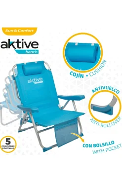 Cadeira Mochila Dobrável Alumínio Aktive Beach 5 Posições