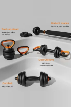 Kit De Pesos V2 20 Kg Fed: Halteres (pesos + Barras) + Barra + Kettlebell
