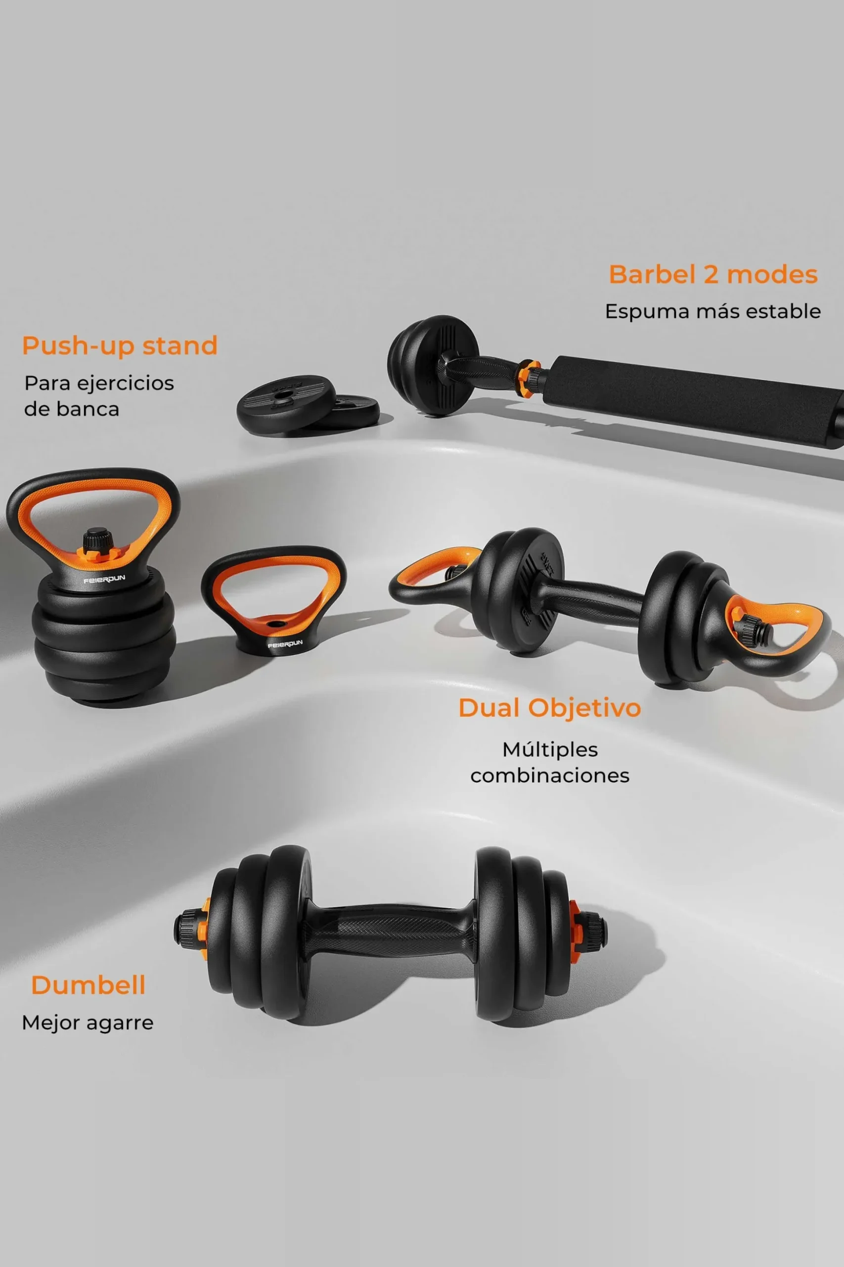 Kit De Pesos V2 20 Kg Fed: Halteres (pesos + Barras) + Barra + Kettlebell