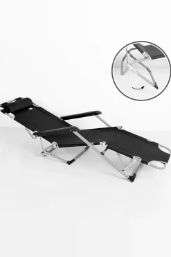 Pack De 2 Espreguiçadeiras Dobráveis De Jardim De 3 Posições Pretas C/almofada Aktive