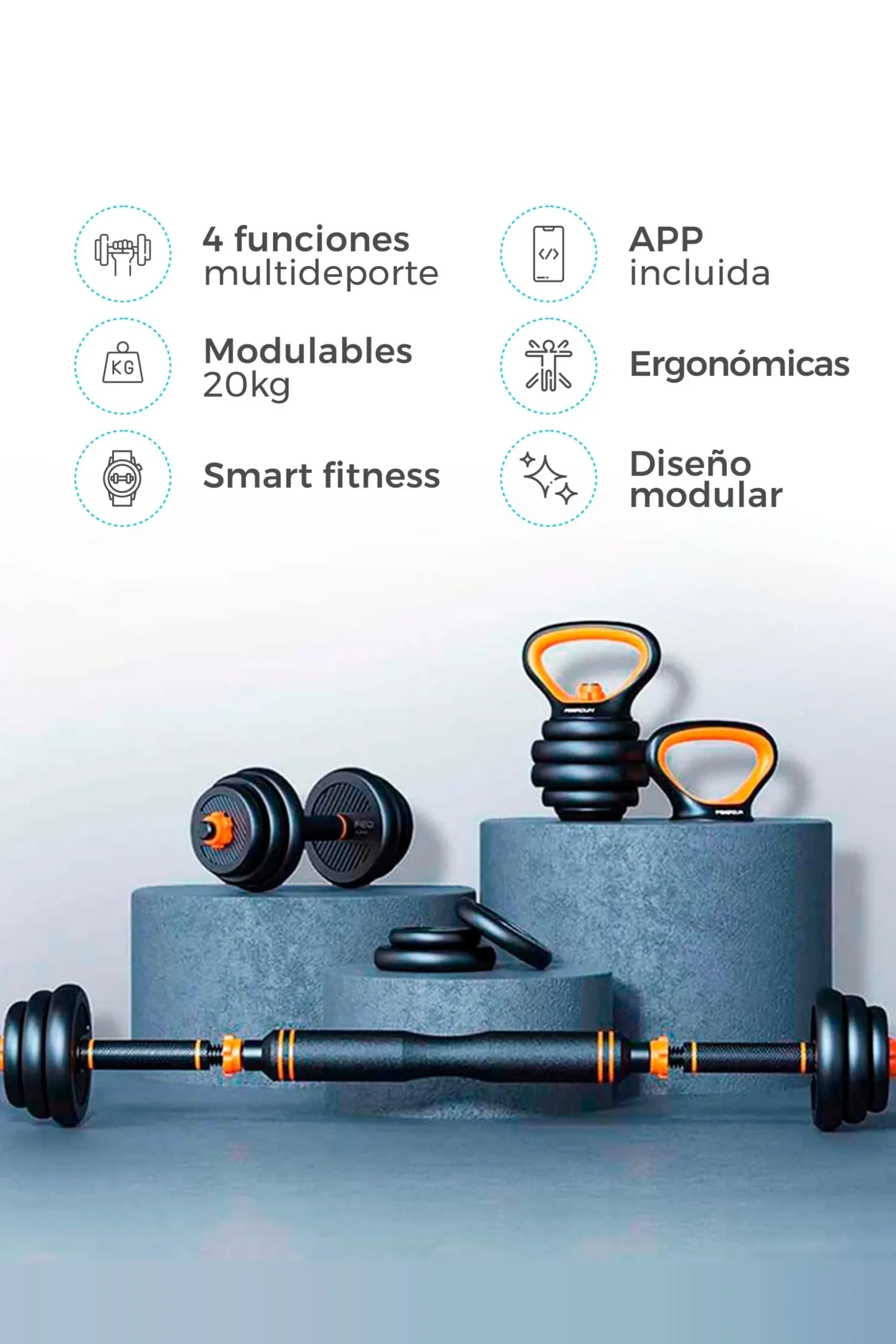 Pack Halteres Smart Kit Com Kettlebel Xiaomi Fed 20 Kgs E Sensor Smart