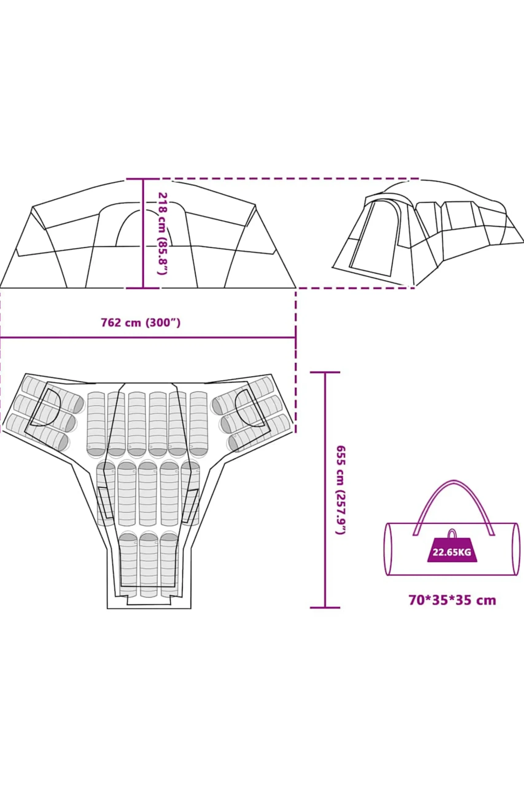 Tenda Camping Vidaxl 762 X 655 X 218 CM
