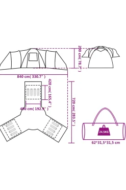 Tenda Campismo Vidaxl P/ 12 Pessoas Tecido Opaco Imperm.