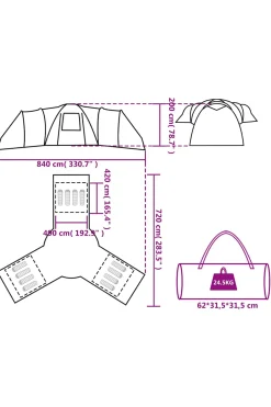 Tenda Campismo Vidaxl P/ 12 Pessoas Tecido Opaco Imperm.