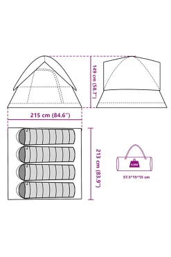 Tenda De Campismo Cúpula Vidaxl P/ 4 Pessoas 215x213x149/154 CM