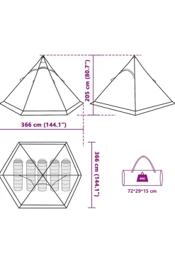 Tenda De Campismo Tipi Para 5 Pessoas Vidaxl 366 X 366 X 205 CM