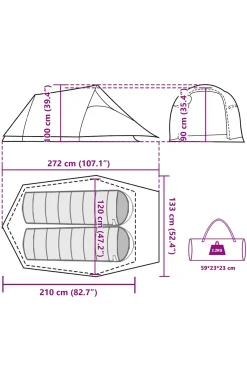 Tenda De Campismo Túnel P/ 2 Pessoas Vidaxl Opaca Impermeável 210x120x90 CM