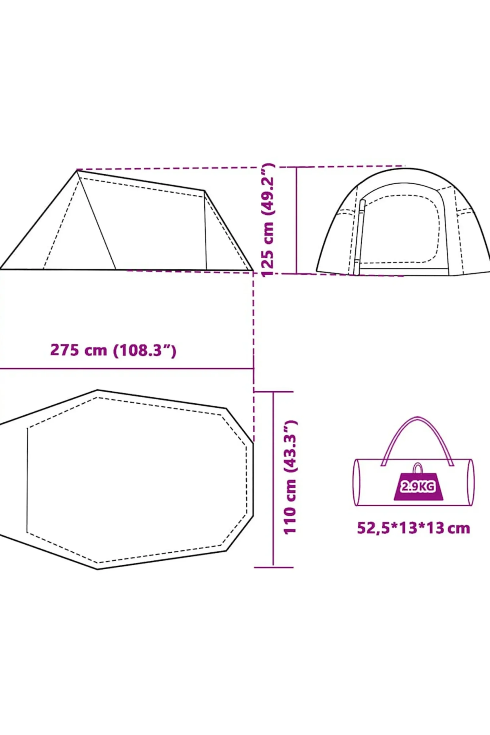 Tenda De Campismo Vidaxl De Exterior 230 X 110 X 120 CM