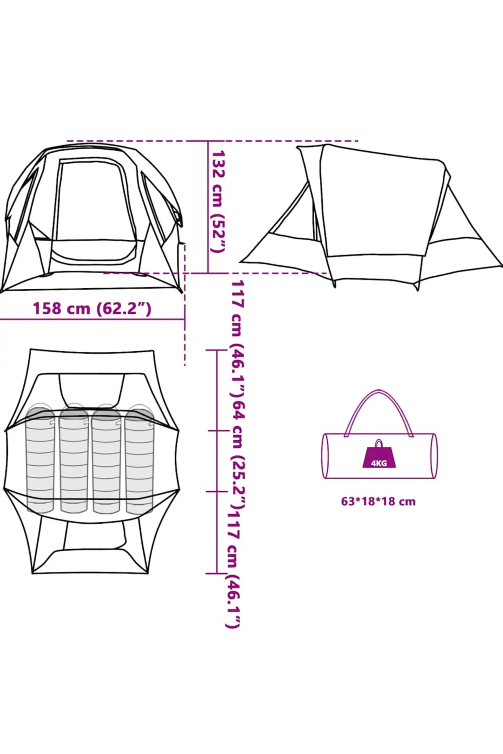 Tenda De Campismo Vidaxl 298 X 158 X 132 CM